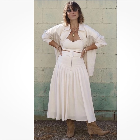 NEW The Bright Side Nomad Midi Skirt Denim Chiffon High Waist Rocky Barnes L - Picture 1 of 16